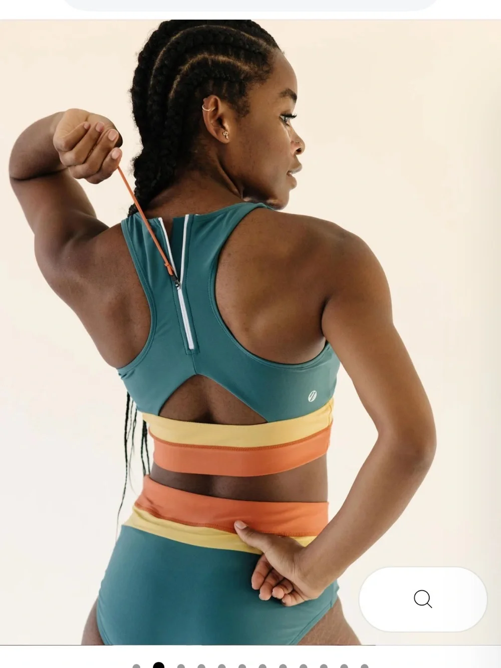 Nani Recycled Atlantic color block cut back crop swim top and bottom sz Small